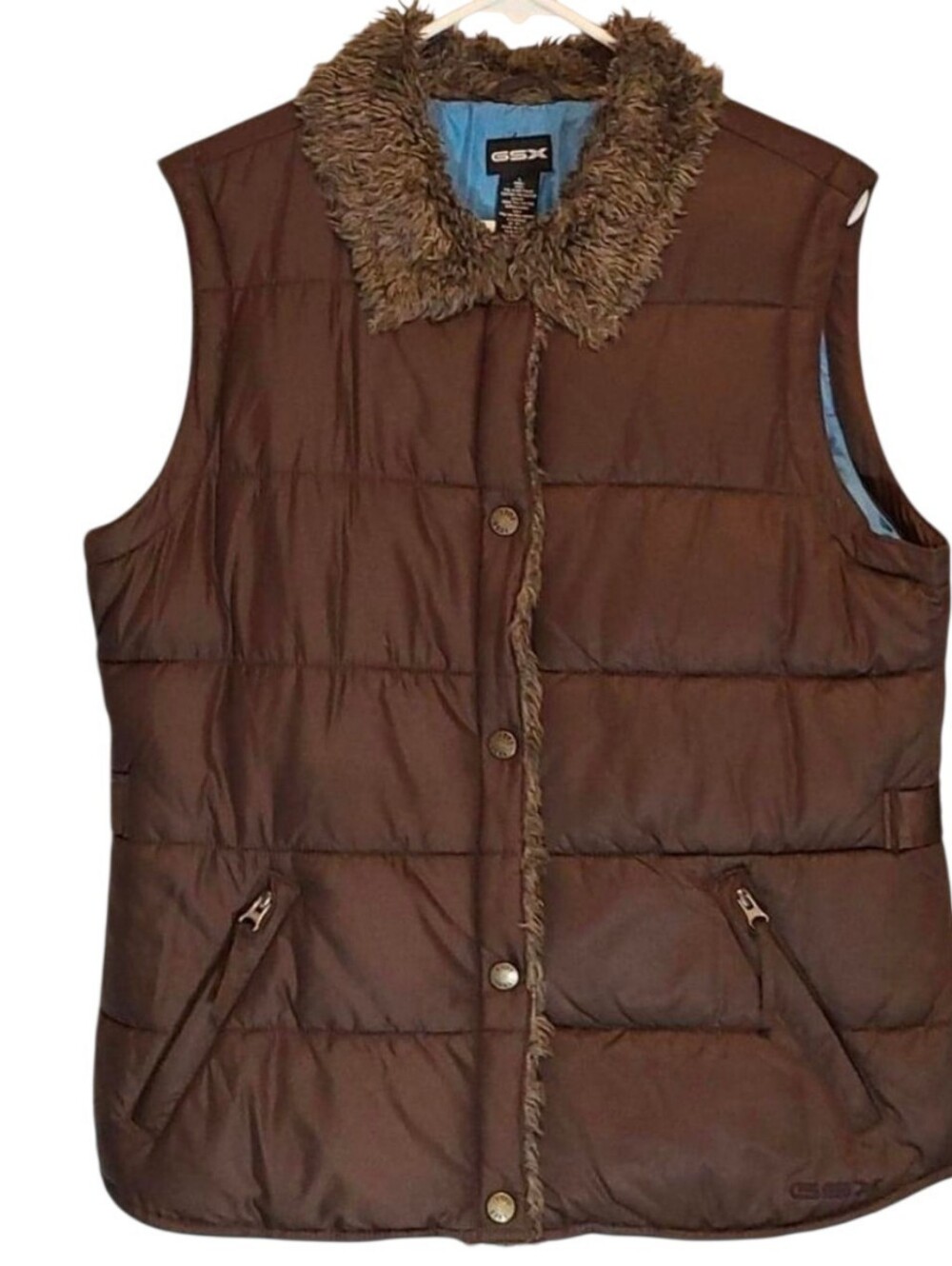 Vintage GSX Arctic Project Puffer Vest Faux Fur Collar Brown Size L